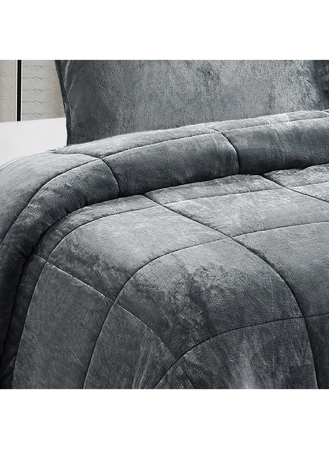 Home Box Nariko 3-Piece Solid Flannel King Comforter Set 240 x 220 cm