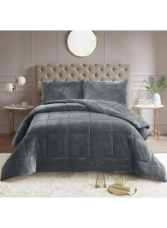 Home Box Nariko 3-Piece Solid Flannel King Comforter Set 240 x 220 cm