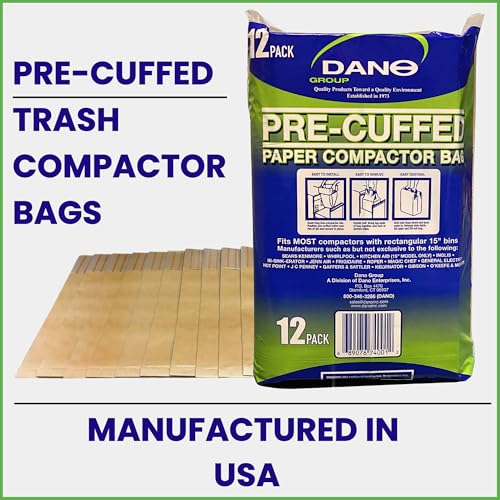 Dano Pre-Cuffed Compactor Bags (12 Pack) - Precuffed, Garbage Compactor, Kitchen Lining, Hardware for Home Use, Durable Material, Kitchen Essential, Paper & Plastic Lined Bags - Image 2