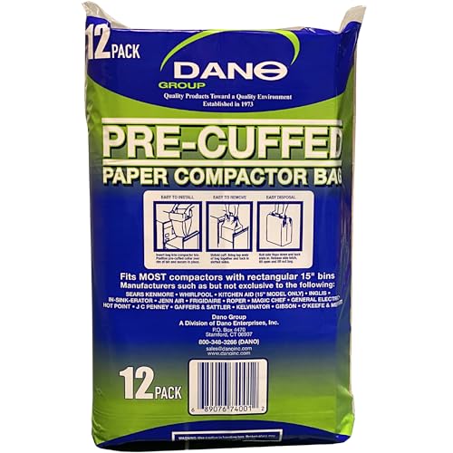 Dano Pre-Cuffed Compactor Bags (12 Pack) - Precuffed, Garbage Compactor, Kitchen Lining, Hardware for Home Use, Durable Material, Kitchen Essential, Paper & Plastic Lined Bags - Image 1
