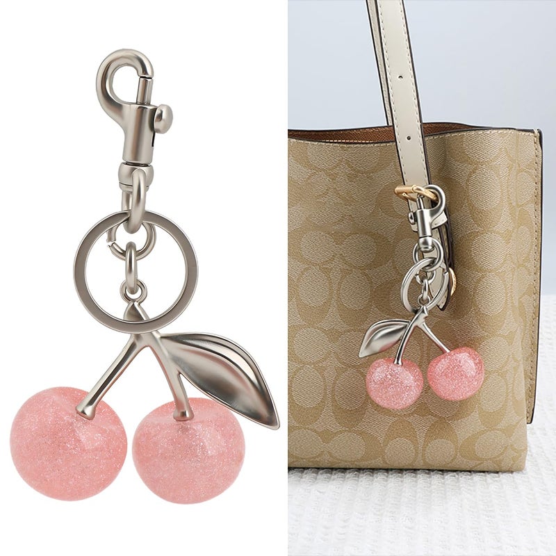 Zhoxod Cherry Keychain for Purse - Resin Alloy Silver Cherry Bag Charmï¼ŒCute Fruit Accessory for Women/Gift/Home/Car (Pink cherry) - Image 2