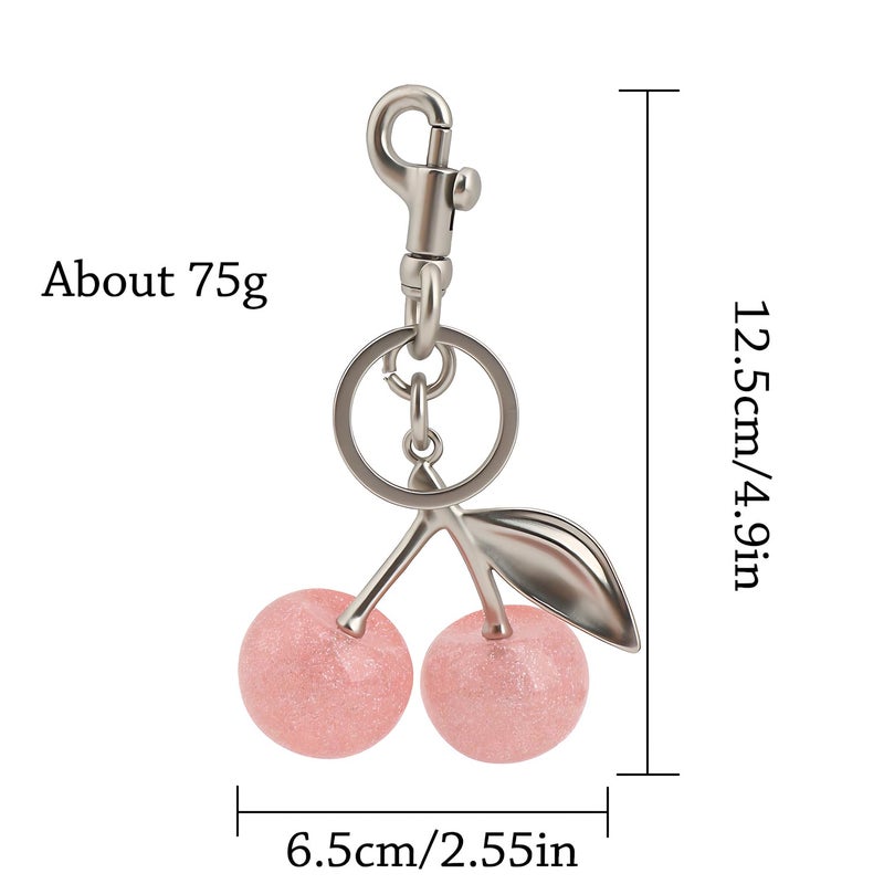 Zhoxod Cherry Keychain for Purse - Resin Alloy Silver Cherry Bag Charmï¼ŒCute Fruit Accessory for Women/Gift/Home/Car (Pink cherry) - Image 3