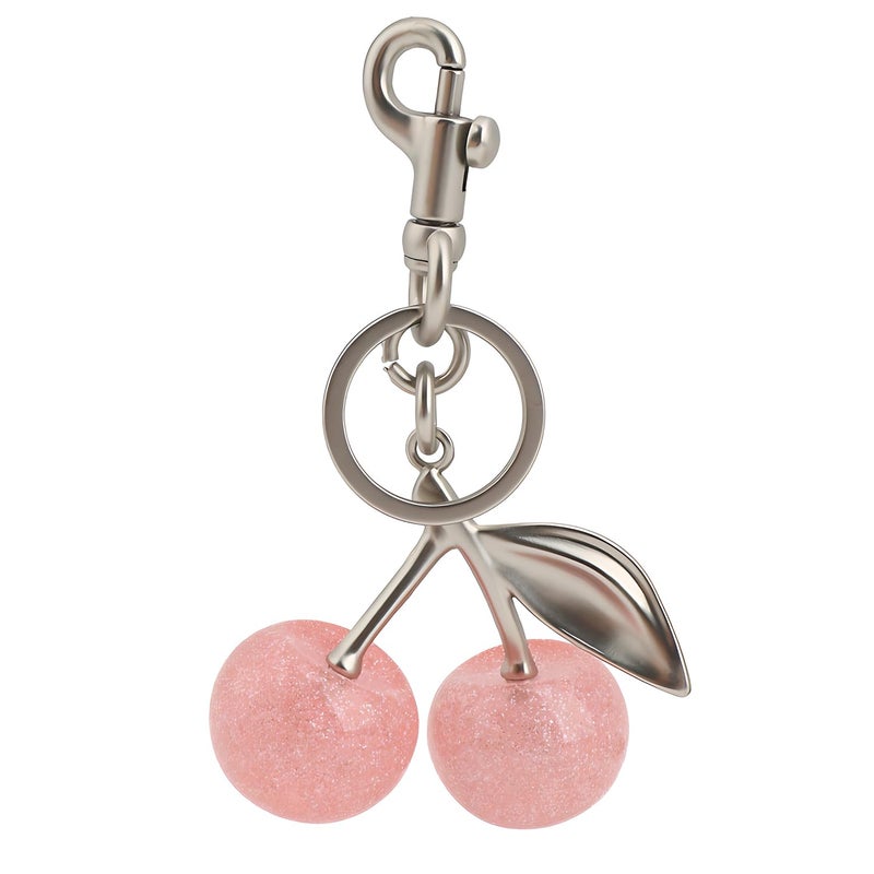 Zhoxod Cherry Keychain for Purse - Resin Alloy Silver Cherry Bag Charmï¼ŒCute Fruit Accessory for Women/Gift/Home/Car (Pink cherry) - Image 1