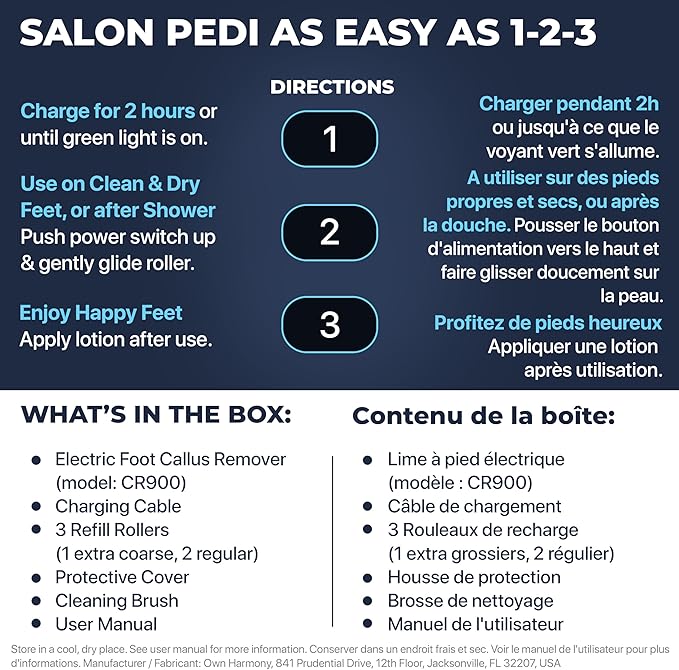 Own Harmony Electric Hard Skin Remover for Men by Own Harmony Callus Remover Rechargeable Pedicure Tools w 3 Coarse Rollers VelvetSmooth Foot Care Professional Spa Pedi Feet File USB Cord - Image 4