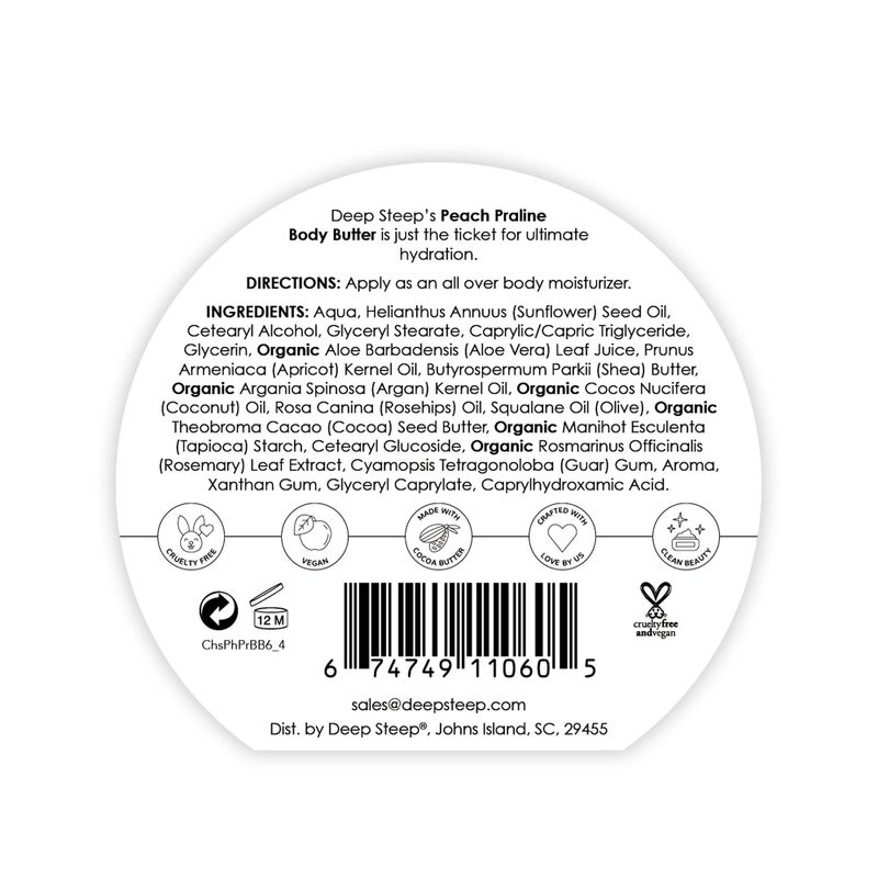 Deep Steep Body Butter, 6 oz â€“ Rich Moisturizer with Ceramides, Coconut Oil, Argan Oil & Aloe Vera â€“ Vegan, Clean Beauty, Smooth & Hydrated Skin (6 Ounces, Peach Praline) - Image 2