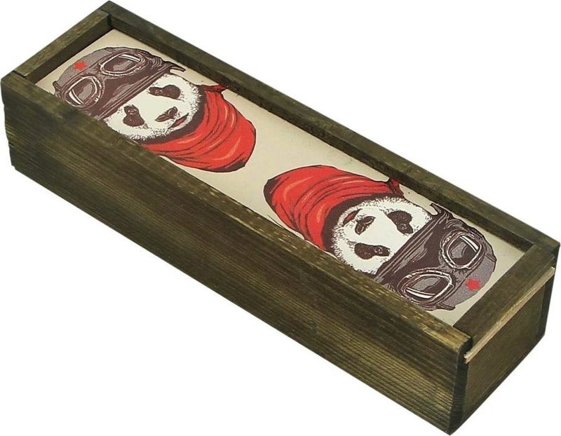 Hediyekanalı Hediyekanali Panda Themed Wooden Sliding Pencil Case
