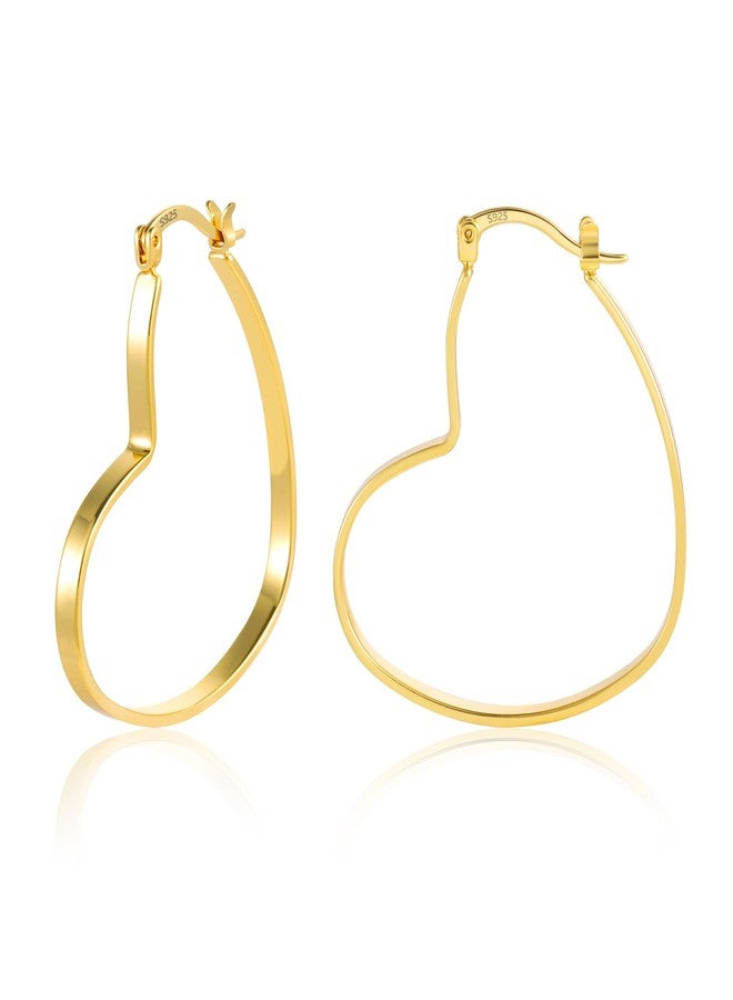 ALEXCRAFT 14K Gold Heart Hoop Earrings for Girls 925 Sterling Silver Post Hypoallergenic Small Heart Hoop Earrings for Jewelry Gifts - Image 1