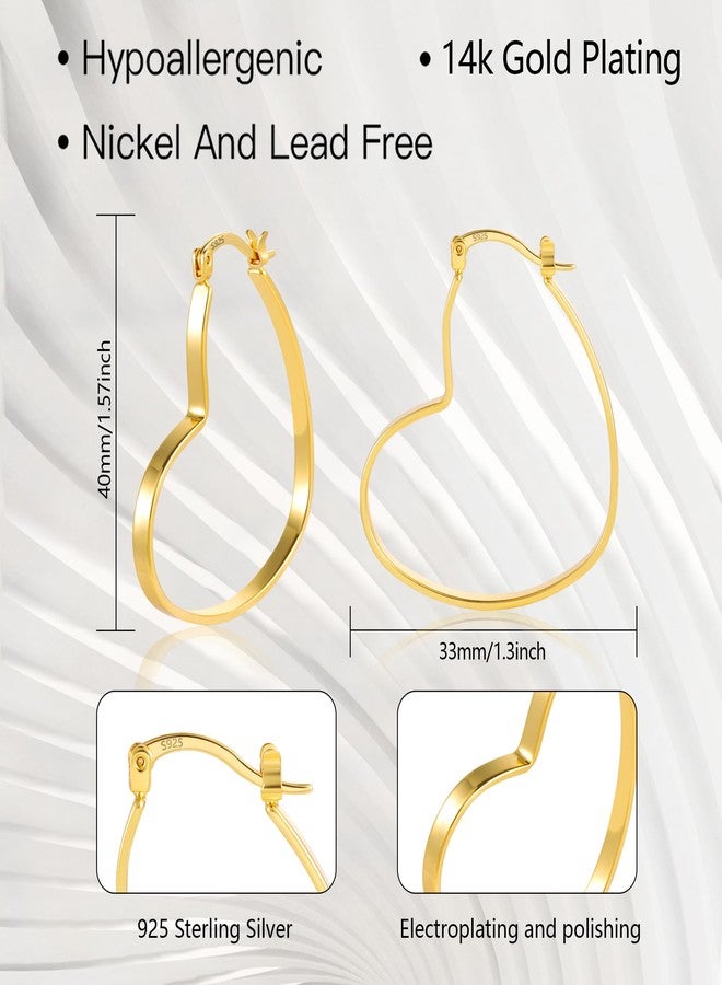 ALEXCRAFT 14K Gold Heart Hoop Earrings for Girls 925 Sterling Silver Post Hypoallergenic Small Heart Hoop Earrings for Jewelry Gifts - Image 3