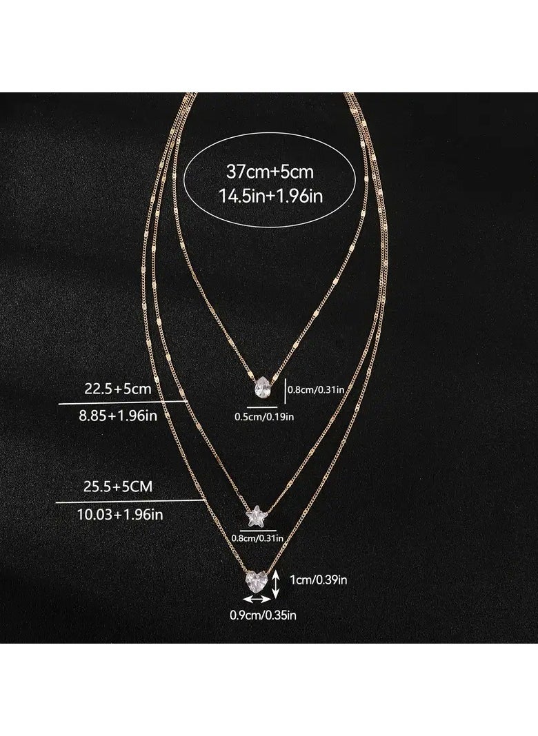 Goolsky Crystal Zirconia Heart Star Charm Layered Pendant Necklace Set for Women Charms Fashion Square Rhinestone Female Vintage Jewelry  - Image 4