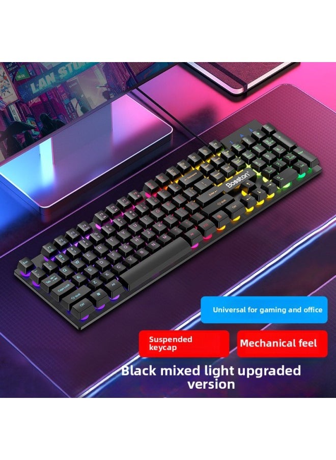Generic Wired Keyboard Mouse Suit USB Real Mechanical Feel Backlit Gaming Computer Desktop Notebook Suspension Key Cap-Color:Fifth Generation Black Character Colored Light Keyboard  - Image 1