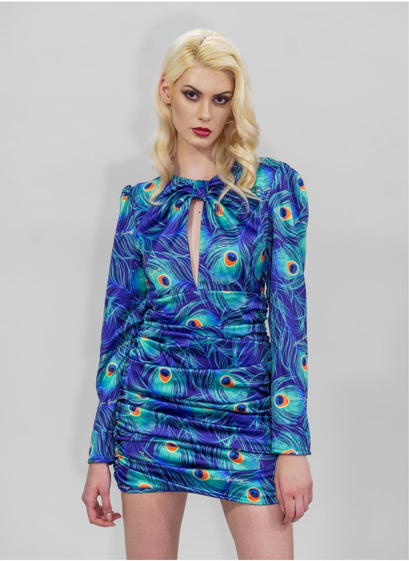 BITOLIA GALLERY - Short Stretch Long Sleeves Dress Blue - Image 1