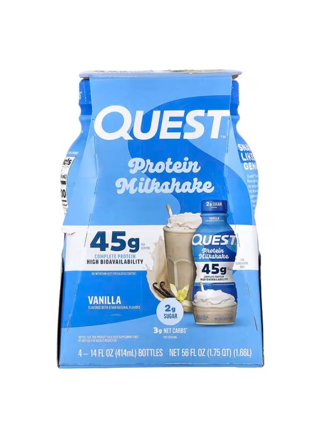 Quest Nutrition، ميلك شيك بروتين، فانيليا، 4 زجاجات، 14 أونصة سائلة (414 مل) لكل زجاجة