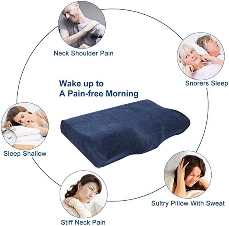 HT Memory Foam German Medical Bed Pillow, Orthopedic Support Cervical Pillow for Better Sleep Indoor Bedroom (Blue) - Image 3
