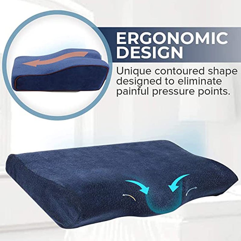 HT Memory Foam German Medical Bed Pillow, Orthopedic Support Cervical Pillow for Better Sleep Indoor Bedroom (Blue) - Image 1