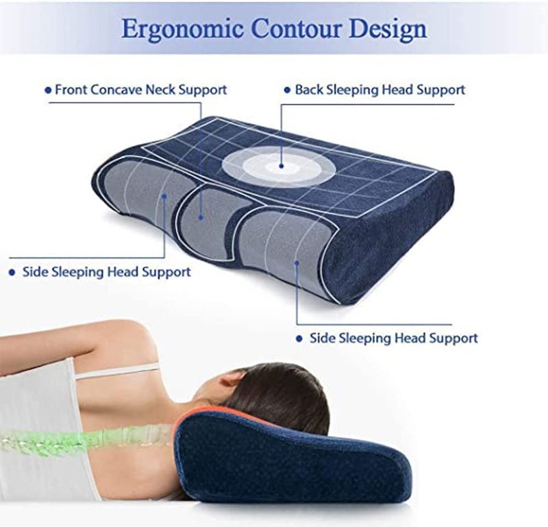 HT Memory Foam German Medical Bed Pillow, Orthopedic Support Cervical Pillow for Better Sleep Indoor Bedroom (Blue) - Image 2