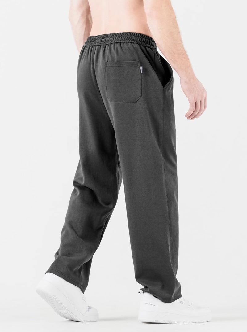 HHZ Men's Cotton Casual Loose Fit Sweatpants Yoga Baggy Sweats Open Bottom Sweatpants Lounge Jogging Gym Workout Pants Wide Leg Sweatpant(Y001Grey,38) - Image 3