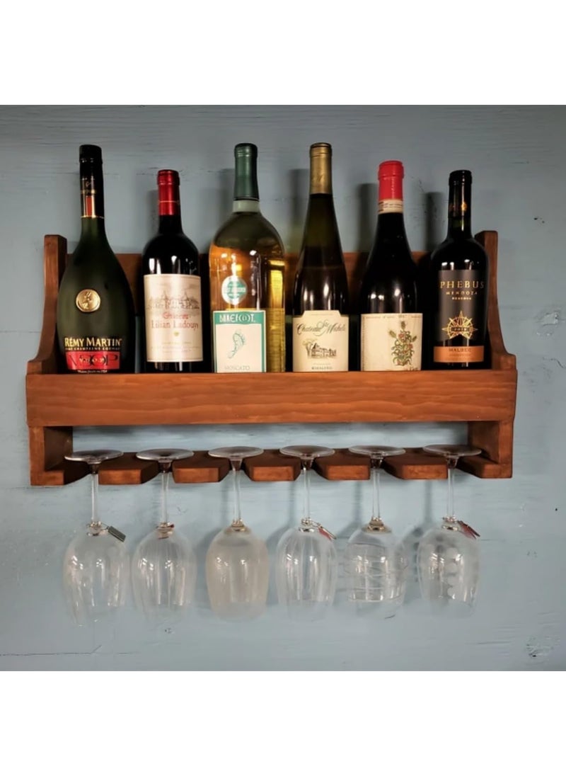 Crysellewoods Crysellewoods Sheesham Wood Wall Mounted Wine Rack Wine Bottles 6 Stemware Glass Holder for Home Bar Kitchen Dcor  - Image 1