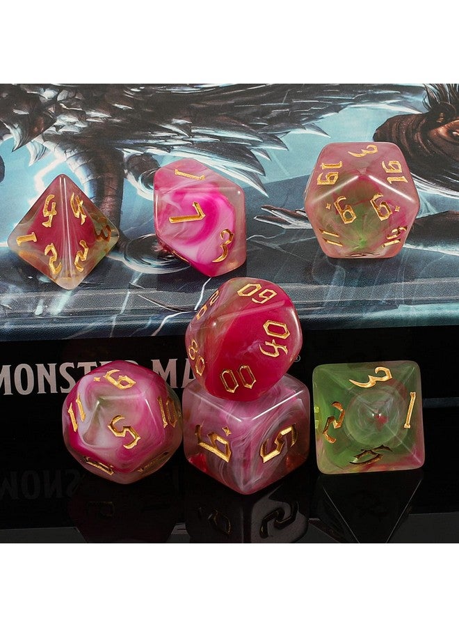 QMAY Dnd Dice Set D&D Polyhedral Dice (7 Pcs) For Dungeons And Dragons (Pink Light Green) - Image 5