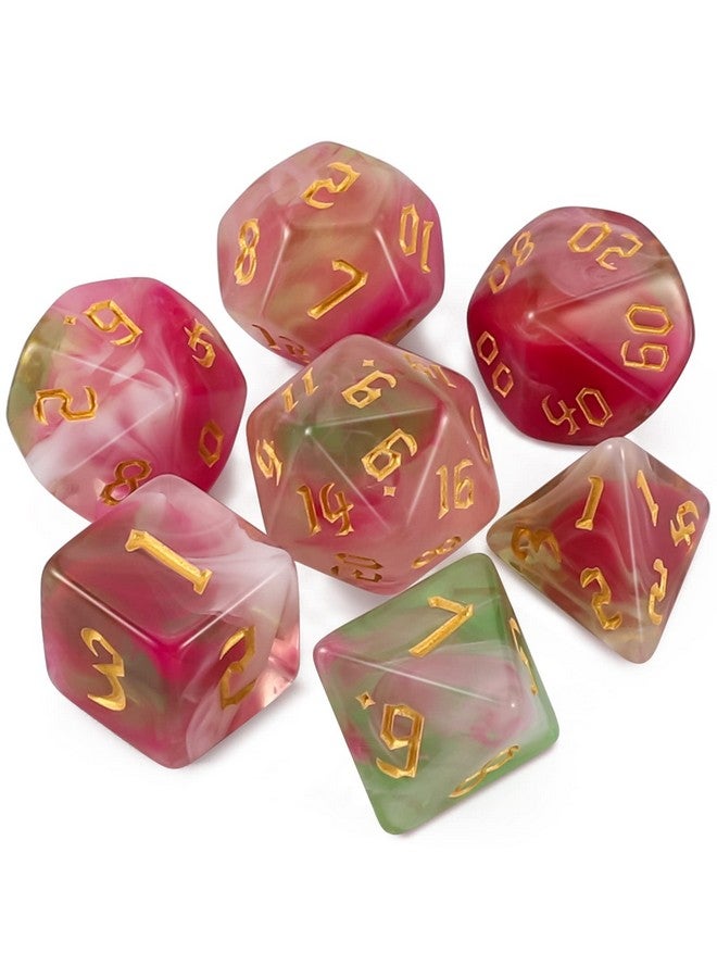 QMAY Dnd Dice Set D&D Polyhedral Dice (7 Pcs) For Dungeons And Dragons (Pink Light Green) - Image 2