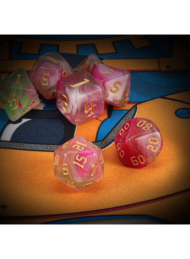 QMAY Dnd Dice Set D&D Polyhedral Dice (7 Pcs) For Dungeons And Dragons (Pink Light Green) - Image 4