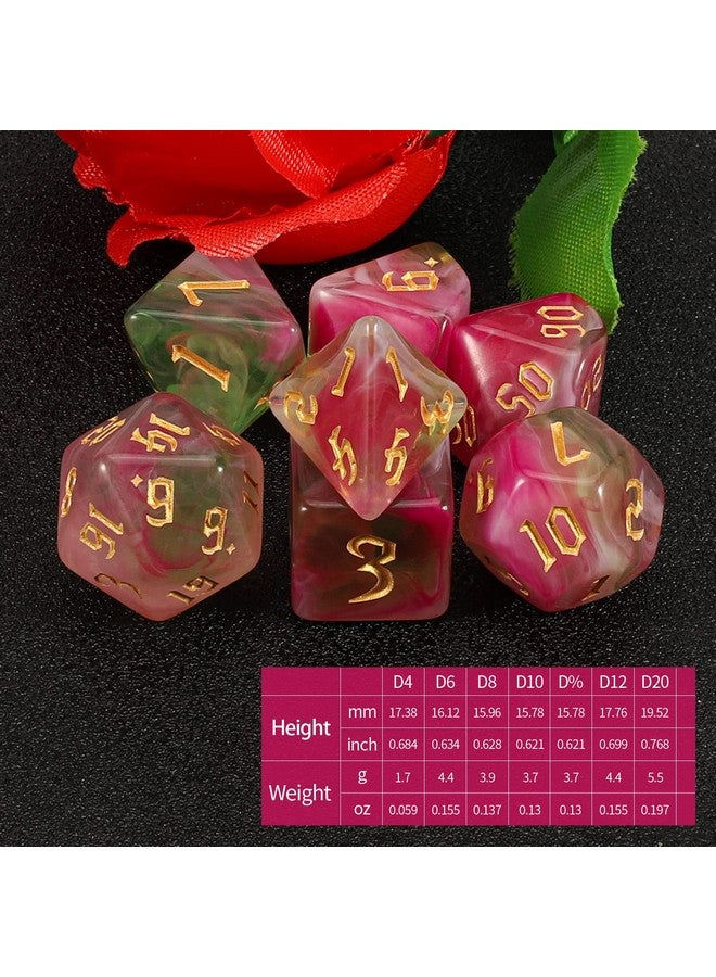 QMAY Dnd Dice Set D&D Polyhedral Dice (7 Pcs) For Dungeons And Dragons (Pink Light Green) - Image 3