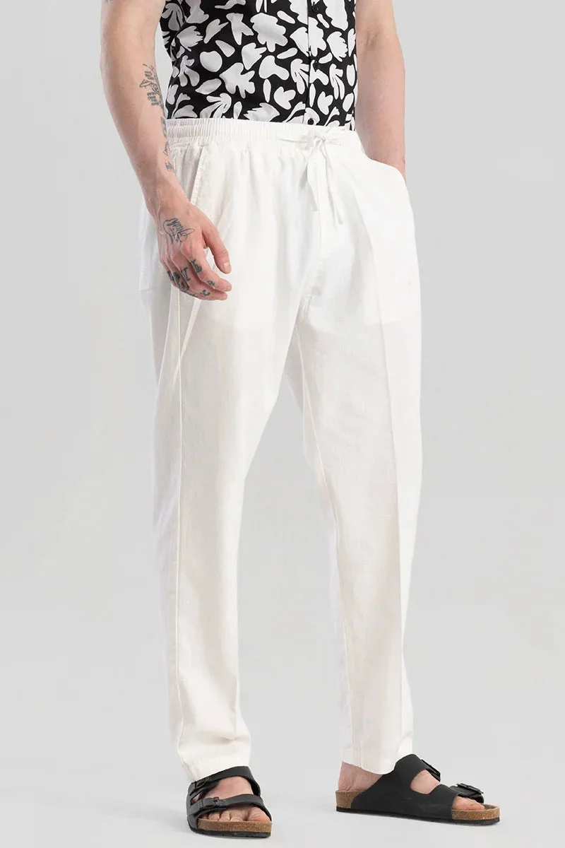 SNITCH White Wafty White Linen Trousers for Men | Best Price UAE