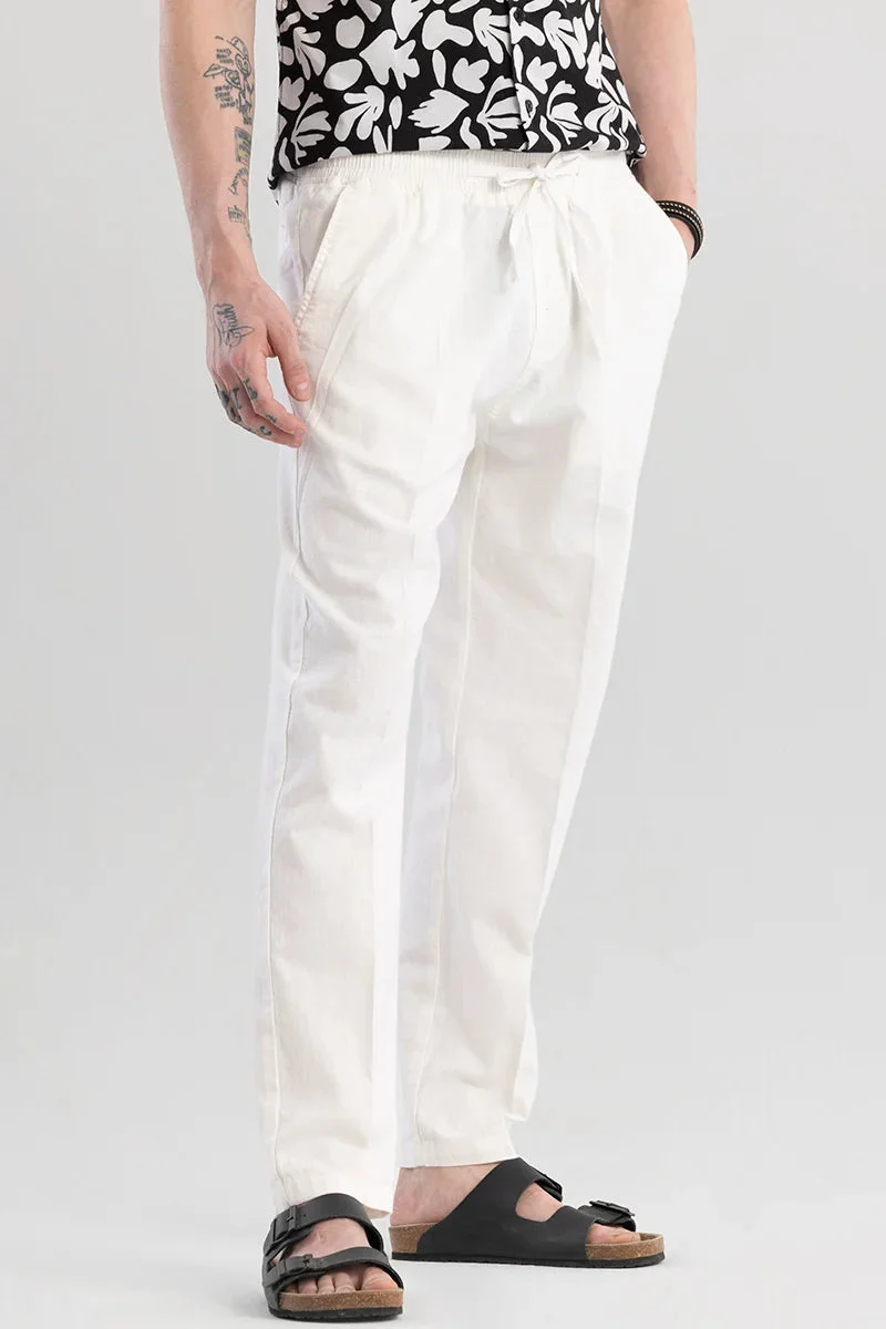 SNITCH White Wafty White Linen Trousers for Men | Best Price UAE