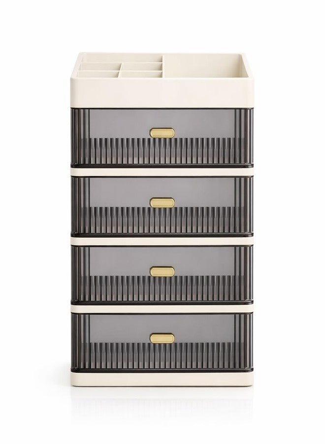 KREPS® Countertop Makeup Organizer with Drawers Plastic Storage for Makeup Brush,Hair Accessories,Jewelry,Skincare Vanity Display Cases, Skin Care Products, Office Desk Organizer (Cream 1, 4 Layer) - Image 1