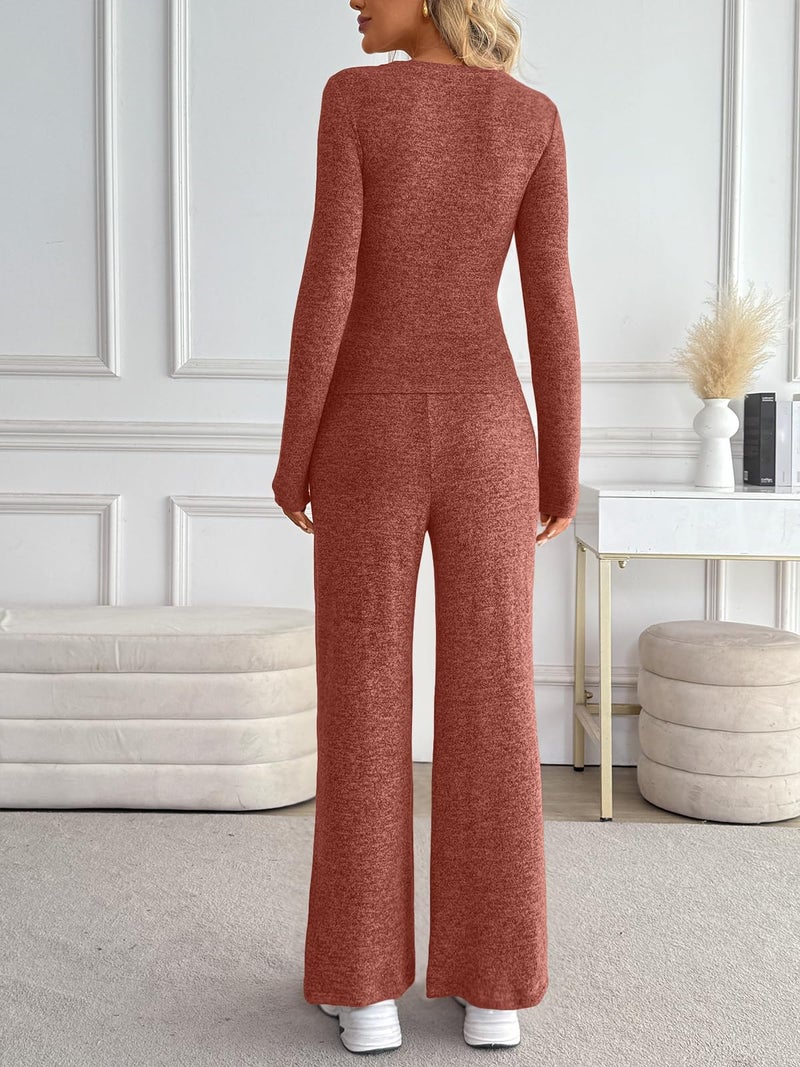 LILLUSORY Womens 2 Piece Matching Lounge Sets 2025 Fall Fashion Knit Sweater Airport Travel Vacation Outfits Gym Sweatsuits Caramel L - Image 4