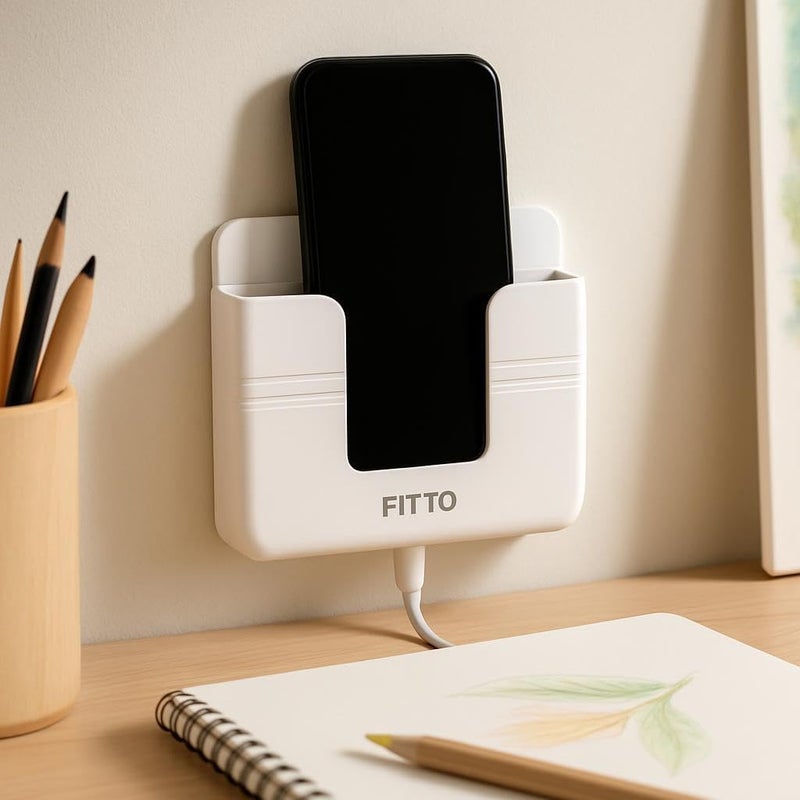 FITTO Wall Mounted Mobile Phone Charging Stand - Adhesive Wall Shelf, Space-Saving Organizer for Smartphones, Tablets, and Small Devices - Easy Installation, No Drilling, Sturdy, and Stylish - Image 2
