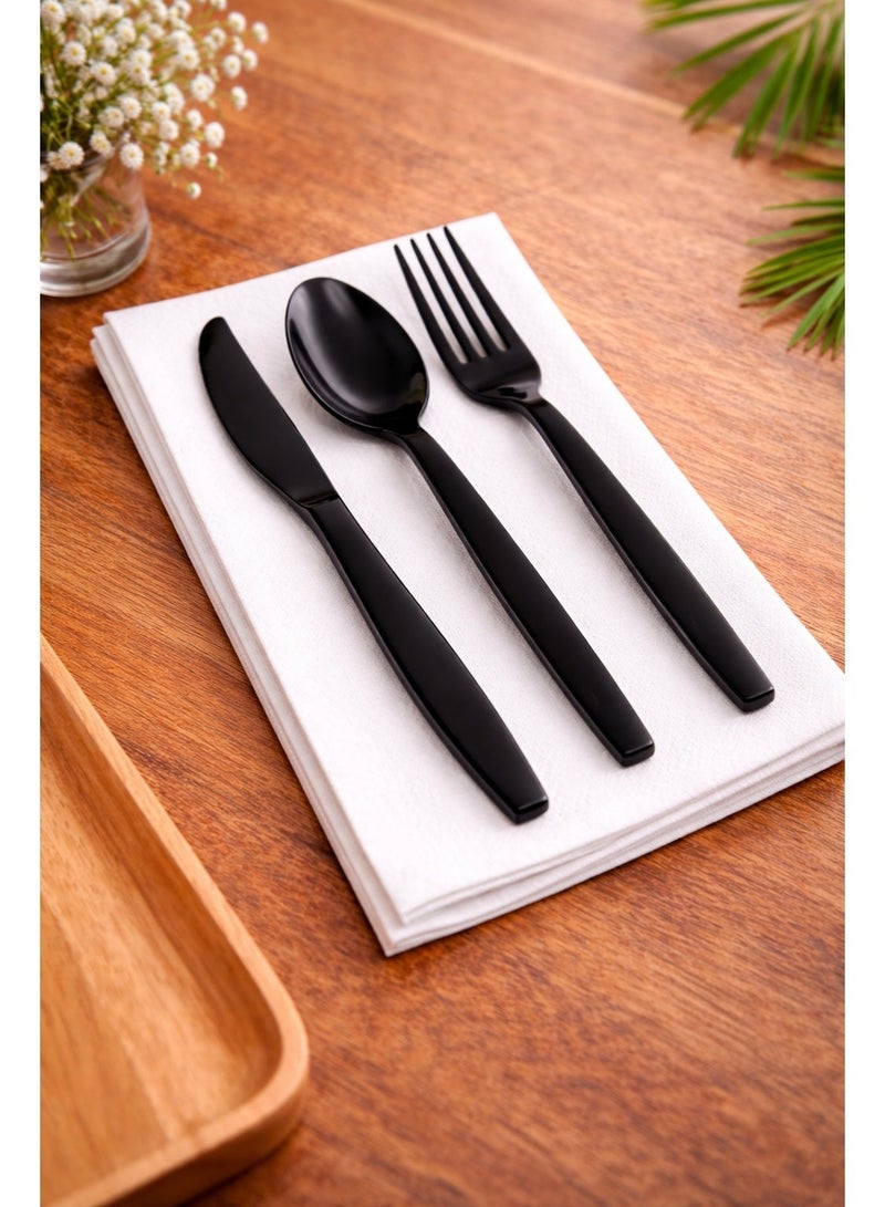 vsell24 Pack of 100 Black Disposable Plastic Cutlery Sets with Napkins – Fork & Knife Set for Parties, Events, Catering & Food Service - Image 5