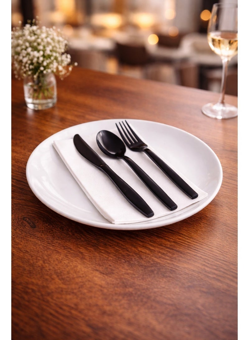 vsell24 Pack of 100 Black Disposable Plastic Cutlery Sets with Napkins – Fork & Knife Set for Parties, Events, Catering & Food Service - Image 2