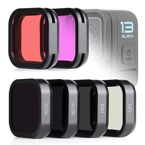 SOONSUN 6-Pack Lens Filter Set for GoPro Hero 13 Black - (ND8, ND16, ND32, CPL, Red, Magenta) Neutral Density, Circular Polarizer & Snorkeling Filters for Outdoor Photography & Video Shooting - Image 1