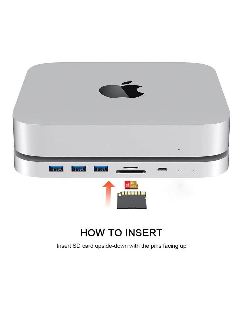 USB C Hub for Mac Mini, Dual Drive Enclosure, Docking Station for Mac Studio Mac Mini M2/M1/Intel, Type-C 10Gbps, Card Readers 100MB/s, Fits M.2 NVMe NGFF SSD & 2.5'' SATA SSD