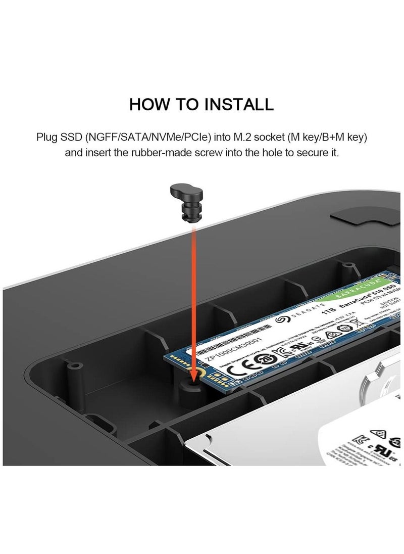USB C Hub for Mac Mini, Dual Drive Enclosure, Docking Station for Mac Studio Mac Mini M2/M1/Intel, Type-C 10Gbps, Card Readers 100MB/s, Fits M.2 NVMe NGFF SSD & 2.5'' SATA SSD