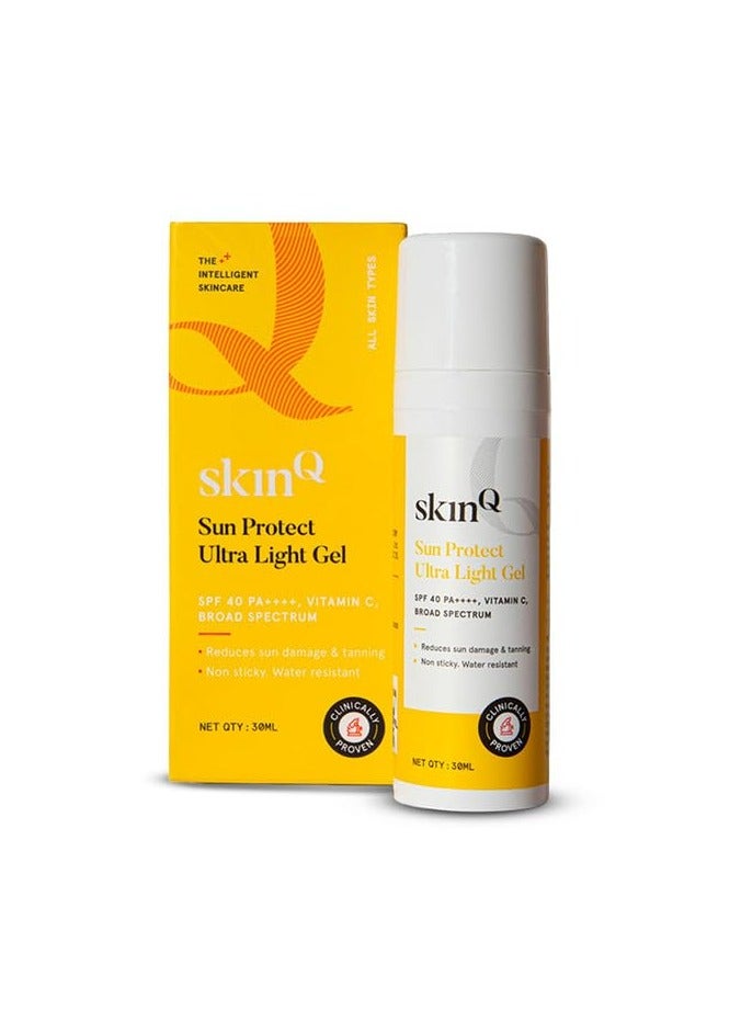 SkinQ Mini Sunscreen for Men and Women 30ml with Vitamin C SPF 40 Broad Spectrum Protection Ultra Light Gel for All Skin Types Lightweight Non-Sticky - Image 1