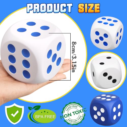 Cybemaga Large 3 inch Foam Fidget Dice for Kids Adults Jumbo Squeeze Dice for Stress Relief Giant Squishies Square Cube with Dots 6 Sided for Family Board Game Classroom Math Learning Party Favors 3 PCS - Image 5