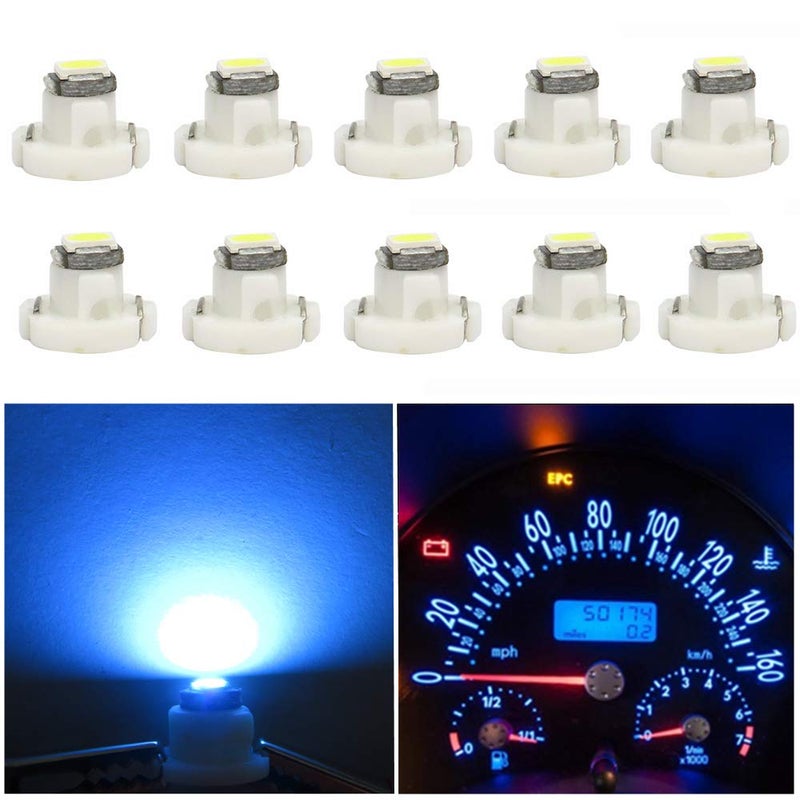 WLJH 10x Ice Blue T42 Neo Wedge Led 3030 Chip 10mm Base Car Instrument Cluster Led Bulb Dashboard Gauge Bulb HVAC AC Heater Climate Control Lamps Switch Indication Interior Light Replacement