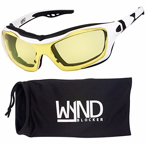 WYND Blocker Motorcycle Riding Glasses Extreme Sports Wrap Sunglasses (White/Yellow) - Image 1