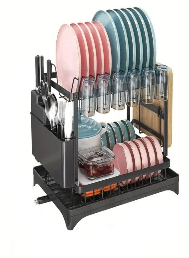 Glaceon Anti-Rust Dish Drainer Drying Rack with Removable Drip Tray Cutlery Holder Black(GL-01)(Black-1) - Image 1