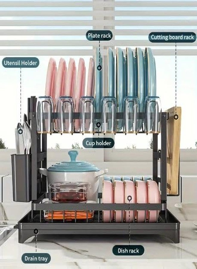 Glaceon Anti-Rust Dish Drainer Drying Rack with Removable Drip Tray Cutlery Holder Black(GL-01)(Black-1) - Image 2