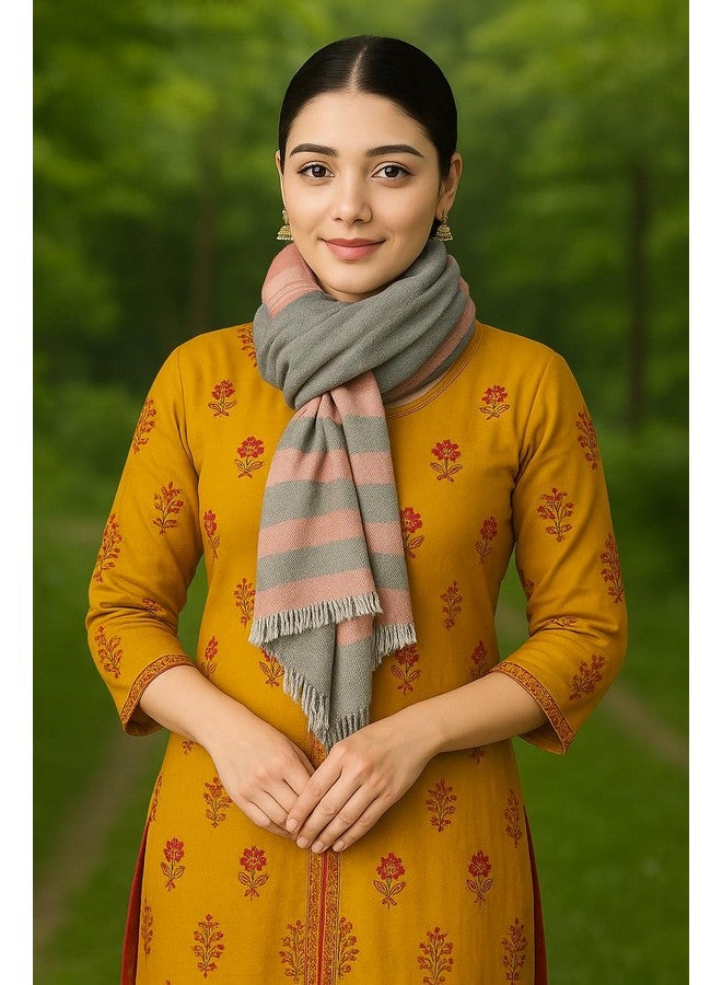 Flyer female Women's Stole/Scarf Colour- Pink & Grey Stylish 100% Soft Viscose Cotton Blend Ethnic Stripes Pattern Scarves Pack Of 1 St-13 - Image 2