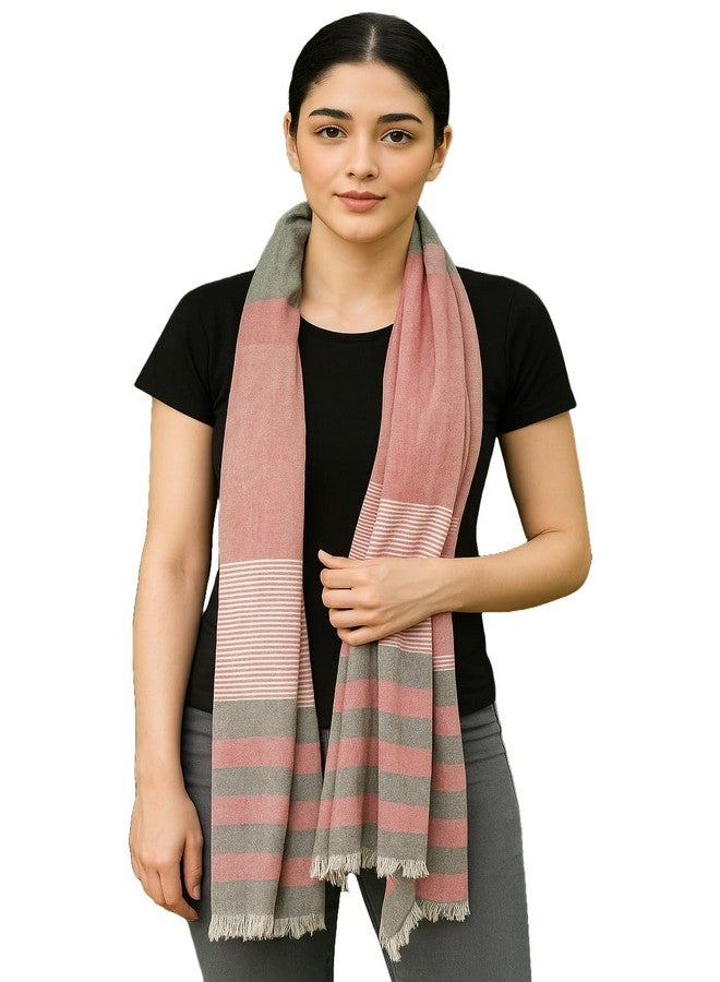 Flyer female Women's Stole/Scarf Colour- Pink & Grey Stylish 100% Soft Viscose Cotton Blend Ethnic Stripes Pattern Scarves Pack Of 1 St-13 - Image 1