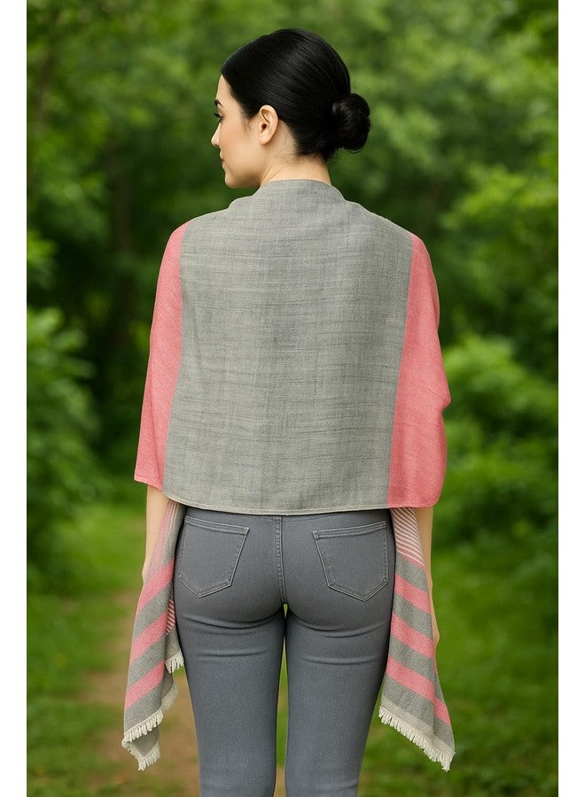 Flyer female Women's Stole/Scarf Colour- Pink & Grey Stylish 100% Soft Viscose Cotton Blend Ethnic Stripes Pattern Scarves Pack Of 1 St-13 - Image 4