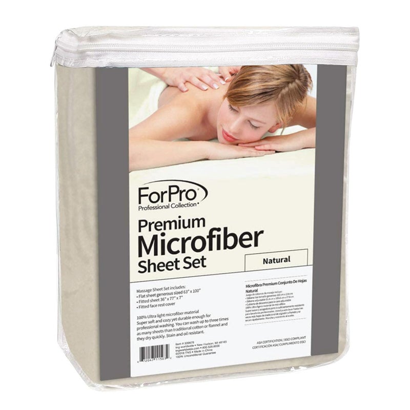 ForPro Professional Collection مجموعة شراشف تدليك مهنية من فور برو، 3 قطع، ميكروفايبر فاخرة، طبيعية، خفيفة جداً، مقاومة للبقع والتجاعيد، تشمل شريحة تدليك مسطحة وشريحة تدليك مشدودة وغطاء لراحة الوجه للتدليك - Image 3