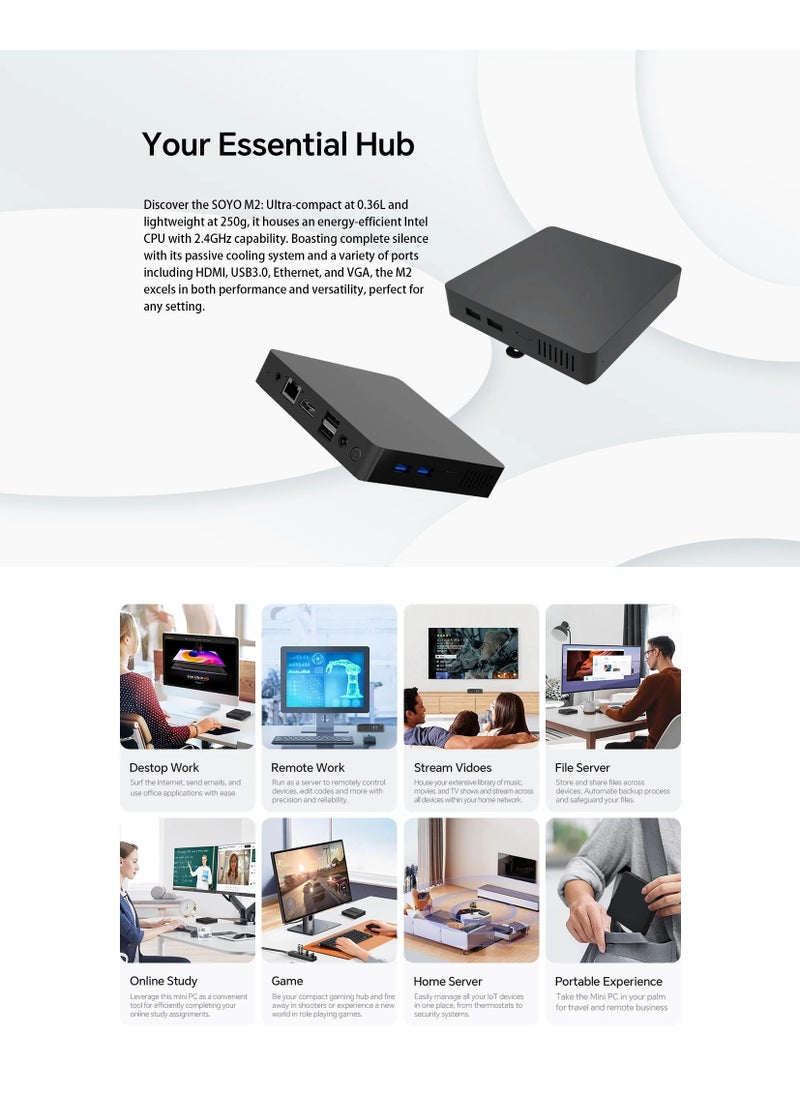 AROAQ M2 Mini PC, 6GB RAM, 64GB EMMC, Intel N3350, Windows 10, Compact and Ideal for Home, Business and Gaming  - Image 3