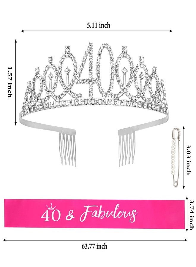 كافتي طقم تاج ووشاح فضي من كافيتي للاحتفال بعيد الميلاد الأربعين للنساء، تاج "أربعون ورائعة" ووشاح وردي فاقع، مثالي لحفلات أعياد الميلاد - Image 4