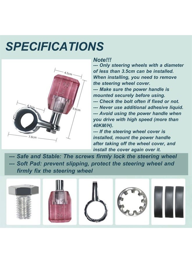 EOHMAK Car Steering Wheel Spinner Knob Acrylic Crystal Steering Wheel Booster Ball Car Power Handle Spinner Knobs Steering Wheel Aid Spinners for Cars Tractors Trucks Car Accessories(Pink) - Image 2