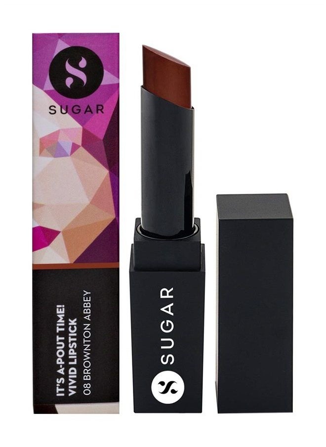 SUGAR Cosmetics - It's A-Pout Time! Vivid Lipstick, Long Lasting Creamy Matte Lipstick For All Complexions, 08 Brownton Abbey (Peach Brown) - Image 1