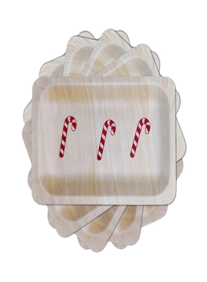 Perfect Stix 7" Disposable Wooden Plate with Candy Cane Print - Pack of 25ct - Image 1